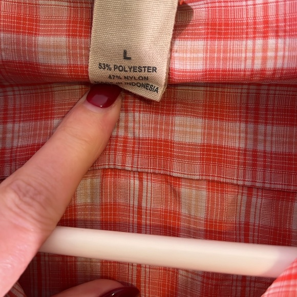 Duluth Trading Co Women’s orange plaid long sleeve button up shirt. Size‎ L - Picture 7 of 10